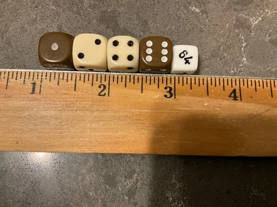 "Repuesto de juego de backgammon cuadrado marrón y marfil dados y cubo doble 7/16""" Foto 1 de 2