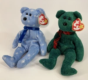 Ty Beanie Babies Bundle (2pcs) Wallace Bear And 1999 Holiday Teddy - Picture 1 of 16