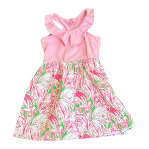 Lilly Pulitzer Girls XS (2-3T) Pink Flamingo Dress Ruffle Neck Sleeveless - Picture 1 of 8