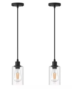 YANSUN 1-Light Modern Matte Black Island Pendant Light Kitchen Dining 2 Pack - Picture 1 of 3