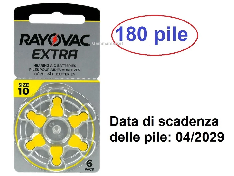 180 pile RAYOVAC EXTRA 10 PR70 per protesi acustiche apparecchi acustici