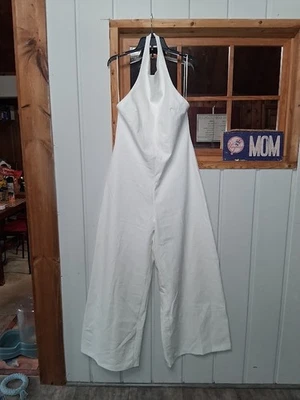 Mono ZARA Blanco Halter Pierna Ancha Talla XLarge Nuevo con Etiquetas Foto 1 de 4