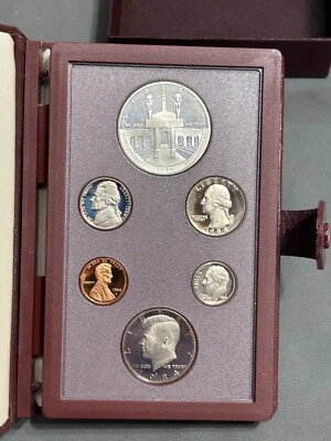 1984 OLYMPICS US Mint Leather PRESTIGE PROOF SET 90% Silver Dollar COA BOX - Image 1 of 4