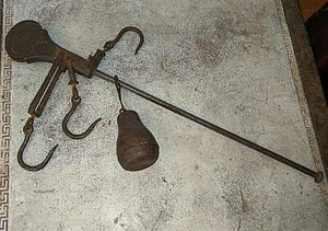 Vtg Antique 10 lb Kitchen Store Hearth Hanging Iron Balance Beam Arm Scale - Picture 1 of 8