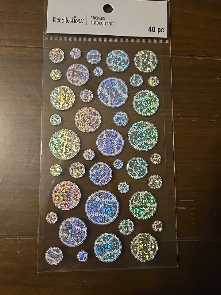 Recuerdos BOLAS DE BÉISBOL HOLOGRÁFICAS ⚾️ Pegatinas para álbumes de recortes PLATEADAS Foto 1 de 1