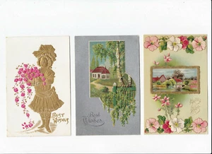 Lot of 4 Vintage Postcards - Best Wishes / Happy Days - Unposted - Embossed - GC - Picture 1 of 4