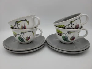 4 Vtg MCM Cup & Saucer Sets DENBY Stoneware Albert College England SPRING LEAF - Picture 1 of 7