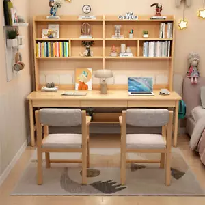 Trejan Solid Wood Study Desk with Book Shelves and Drawers/Rubberwood/Long St... - Picture 1 of 9