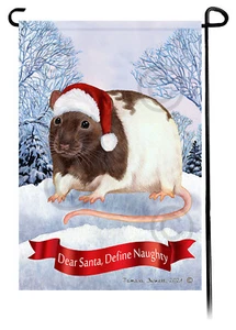 Dear Santa, Define Naughty Garden Flag - Chocolate and White Hooded Rat - Picture 1 of 1