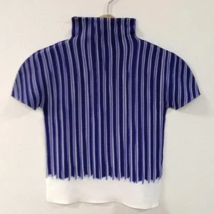 ISSEY MIYAKE Blue Striped Box Pleats High Neck Pullover - Picture 1 of 16