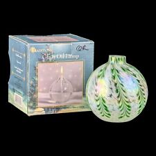 Traditions Glass Oil Lamp Round Green White Opal Swirl Pattern Hand Blown - New