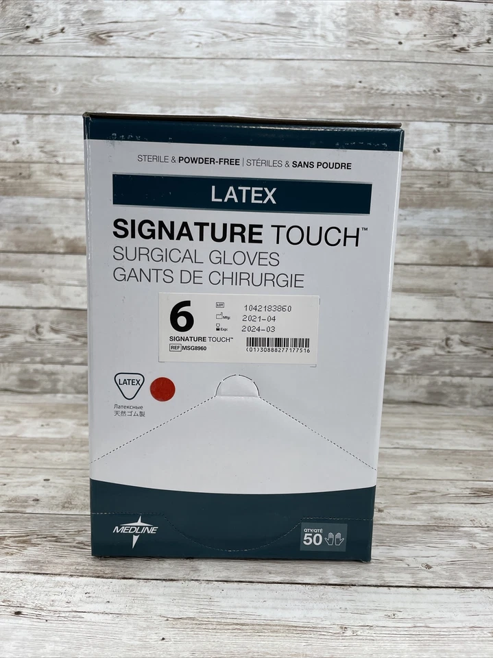 1 caixa de luvas cirúrgicas Medline Signature Touch LATEX tamanho: 6 MSG8960 *Veja datas* - Imagem 1 de 4