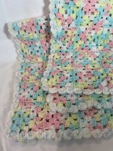 Handmade Crochet Baby Blanket 31"x22" Pastel Granny Squares Afghan Throw - Picture 1 of 4
