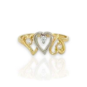 Heart CZ Ring - 10K Yellow Gold - Picture 1 of 15