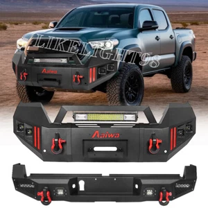 Aaiwa For 2016-2023 Toyota Tacoma Front/Rear Bumper Steel W/Winch Plate&Lights - Picture 1 of 21