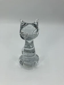 Vintage Blown Glass Crystal Cat Paperweight Clear - Picture 1 of 8