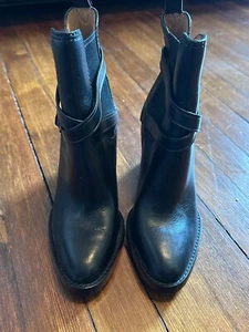 COACH Jackson Black Heeled Smooth Leather Booties with Ankle Strap Detail (7.5) - Picture 1 of 5