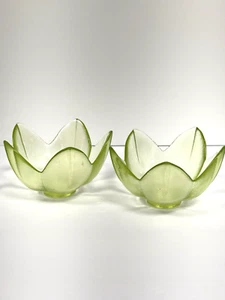 Vintage Blenko Glas Vaseline Glas Grün Lotus Blume Schüssel Geschirr x2 - Bild 1 von 6