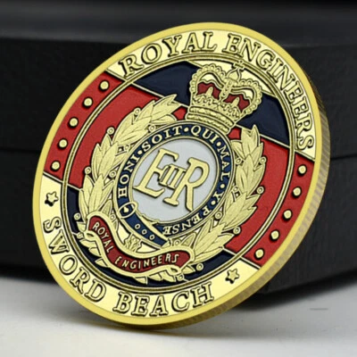 6.6.1944 D.Day 皇家工程师挑战硬币剑海滩镀金奖章 — 第 1/4 张图片