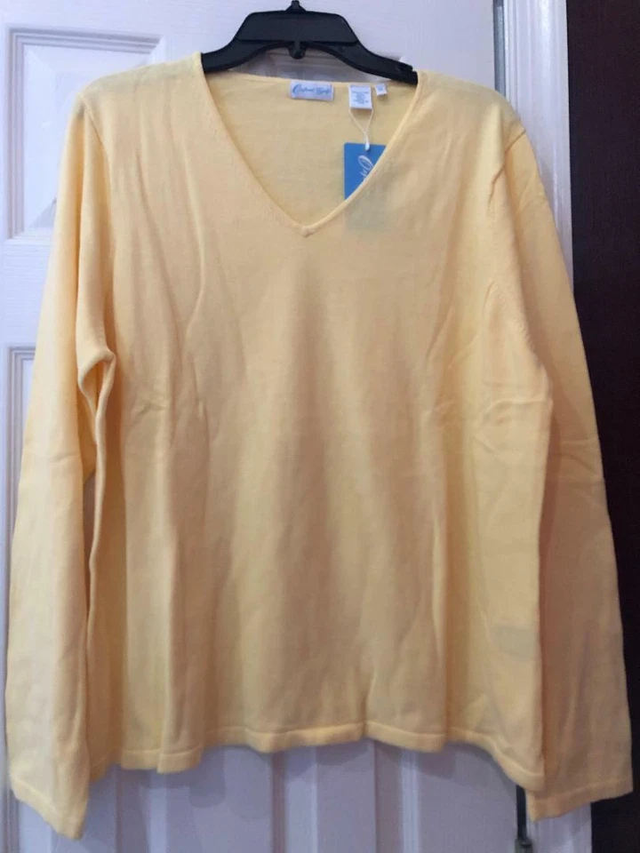 NWT Ladies OXFORD GOLF Yellow Long Sleeve V Neck Golf Sweater - size 1X - Imagem 1 de 1