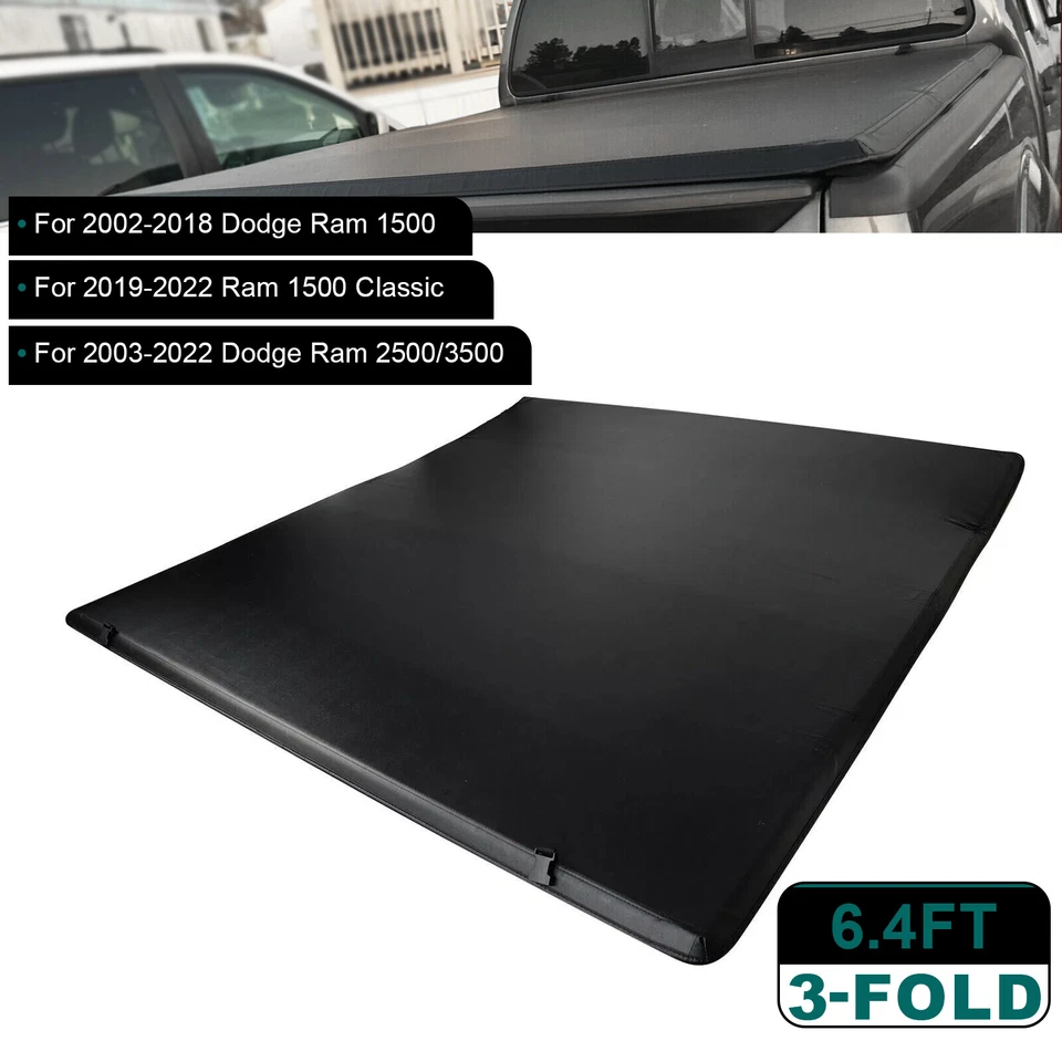 6.4ft Tri-Fold Truck Bed Tonneau Cover Fit For 02-24 Dodge Ram 1500 2500 3500 Foto 1 de 4