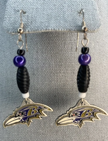 Baltimore Ravens Earrings Beaded Dangle Fan Beads w/ Charm NFL Football Jewelry Cover