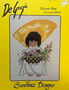 VTG 1983 DeGrazia Sundance Designs Flower Boy Cross Stitch Booklet Leaflet 2 - Picture 1 of 2