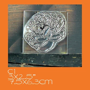 C1 Crystal Clear Large Peony Flower Rubber Stamp Mounted - Picture 1 of 5