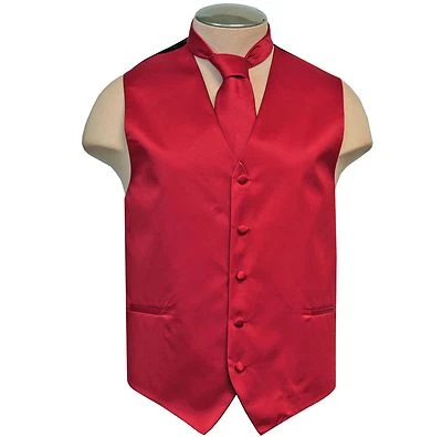 New Brand Q polyester Men's Vest tuxedo waistcoat_Necktie Mid Red prom party  - Image 1 of 4