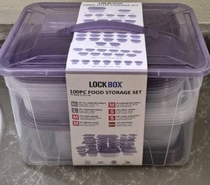 LOCK BOX 100 Piece Food Storage Container Set PURPLE (50 Lids/50 Containers) - Picture 1 of 3