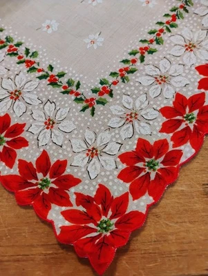 Pañuelo de algodón guirnalda de pascua y acebo rojo y blanco en muy buena condición Foto 1 de 3