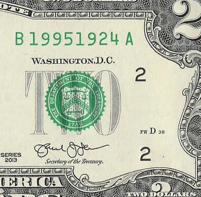 1995 1924 Tombstone Date Fancy Serial Number Date Note Two Dollar Bill - Image 1 of 4