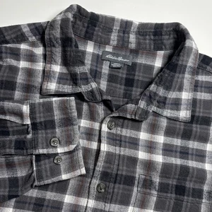 Camicia uomo Eddie Bauer flanella cotone peso medio XXL bianco grigio a quadri - Foto 1 di 7