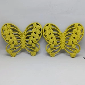 Vintage Burwood Butterfly Wall Decor Set Of 2 Yellow Retro MCM Cottage Core - Picture 1 of 4