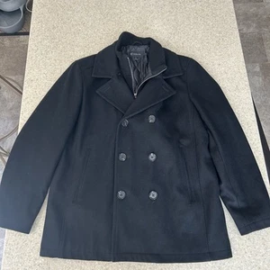 INC International Concepts Mens Black Double-Breasted Peacoat Large Travel - Picture 1 of 9