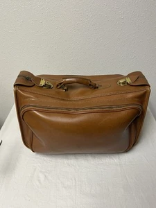 Vintage Top Grain Leather Garment Bag With Tucky Closure Military Green Lining - Picture 1 of 20