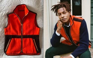 Rare Drakes Casentino Fleece Vest 100% Wool Made in Italy Size 38 ,M Orange - Picture 1 of 20