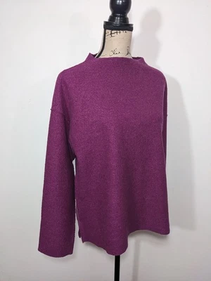 Eileen Fisher Jam 煮羊毛漏斗颈部短盒-上衣紫色 PM 小号 — 第 1/4 张图片