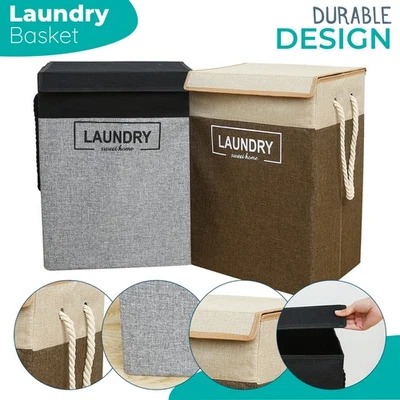 Groß Waschen Kleidung Aufbewahrung Mülleimer Wäschekorb Faltbar mit Deckel - Bild 1 von 4