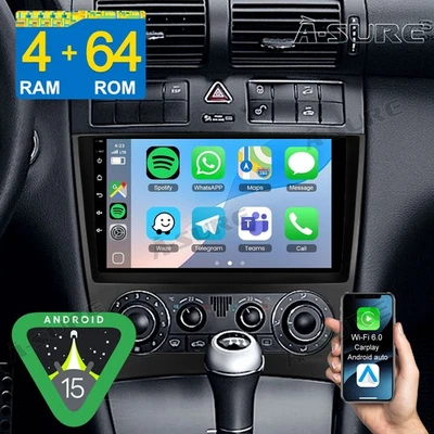 64GB Android 15 Autoradio Navi GPS SWC Für Mercedes-Benz C-Klasse W203 CLK W209 - Bild 1 von 4