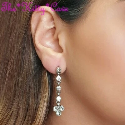 Deco Chic Plata Clásico Largo Gota Trébol Regencia Pendientes con Cristal de Swarovski Foto 1 de 4