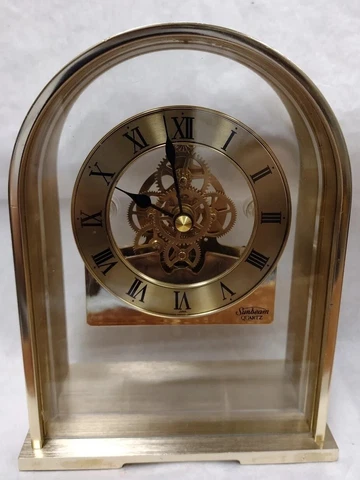 Vintage Sunbeam Quartz Brass Skeleton Clock 882-600 Desk Mantle - It Works! Cover