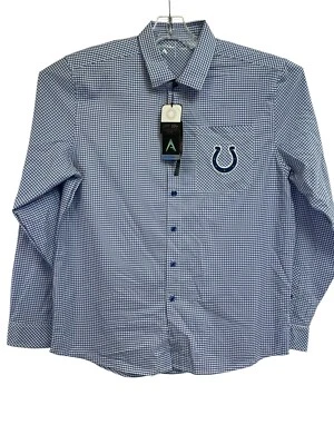 Indianapolis Colts Antigua Mens Large Blue/White Plaid Button Up Shirt (N28) NWT - Image 1 of 4