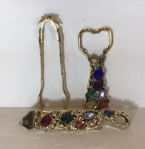 Vintage MCM Bar Tools 1950’s Metal Gold Tone Rhinestone Embellished Set 3 - Picture 1 of 8