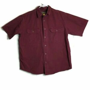 Cabelas Mens L Red Tactical Safari Short Sleeve Button Up Shirt Hunting Fishing