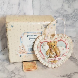 Enesco Cherished Teddies 104116 3D Sculpted Heart Shaped Plaque Ornament w Box - Picture 1 of 2
