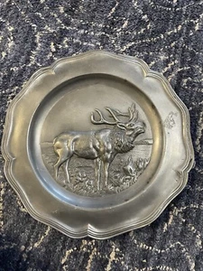 German Pewter Wall Hanging Plate Elk Design - Picture 1 of 6