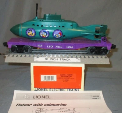Lionel 16724 Mickey & Friends Flatcar w/ Oper.-Remv. Submarine Ld. O/027 ga. '96 - Image 1 of 4