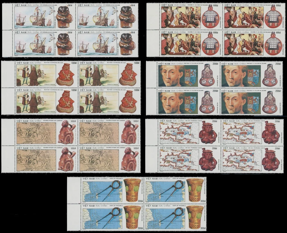 1990, Vietnam, 500 aniversario. DESCUBRIMIENTO DE AMÉRICA, BLOQUES DE 4, NH, SCOTT #2118-24 Foto 1 de 1