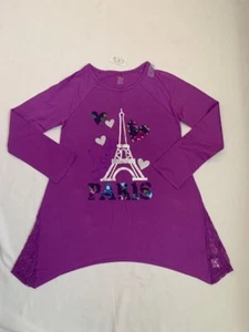 The Childrens Place Purple Love Paris Tower Lace Uneven Hemline Tunic Top XL 14 - Picture 1 of 8